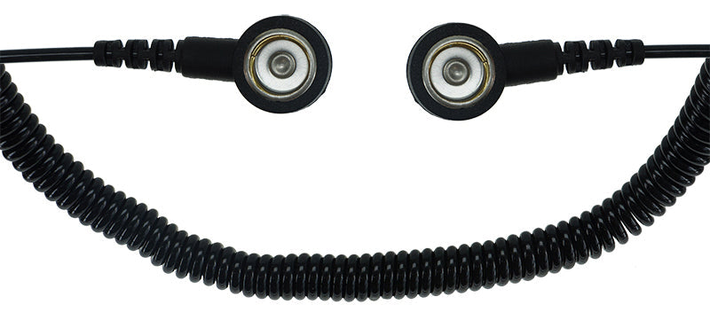 ESD spiral cable 2Mohm | 10/10mm snap button - 3.6m - black