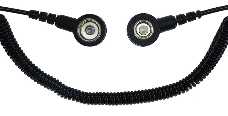 ESD spiral cable 1Mohm | 3/10mm snap button - 1.8m - black