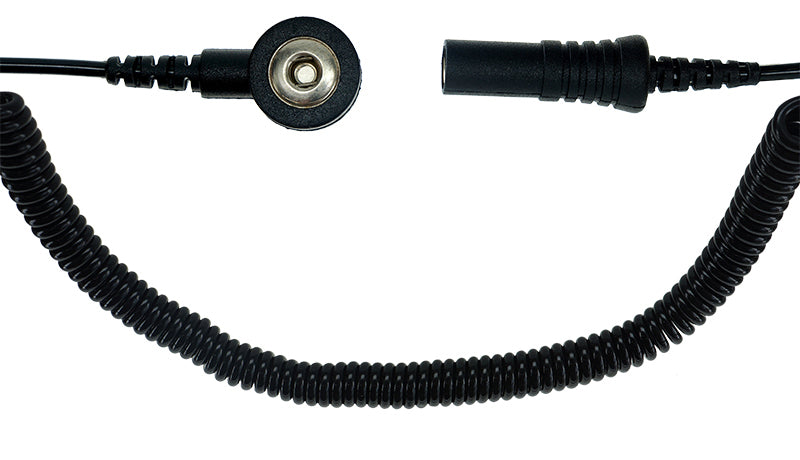 ESD spiral cable 1Mohm | 3mm snap fastener | Banana plug - 1.8m - black