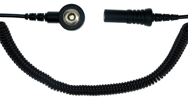 ESD Spiralkabel 1Mohm | 3mm Druckknopf | Bananenstecker - 1,8m - schwarz