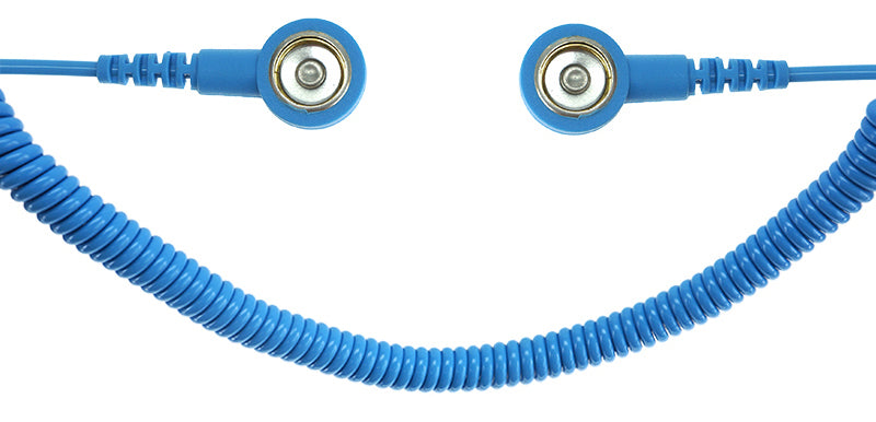 ESD Spiralkabel 2Mohm | 3mm/10mm Druckknopf - 2,4m - blau