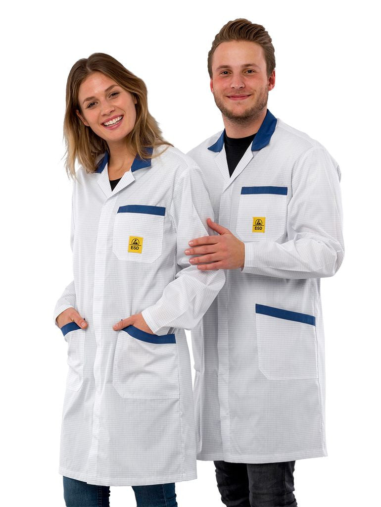 ESD-Arbeitsmantel "pro Line" 146 g/m² | weiß/blau